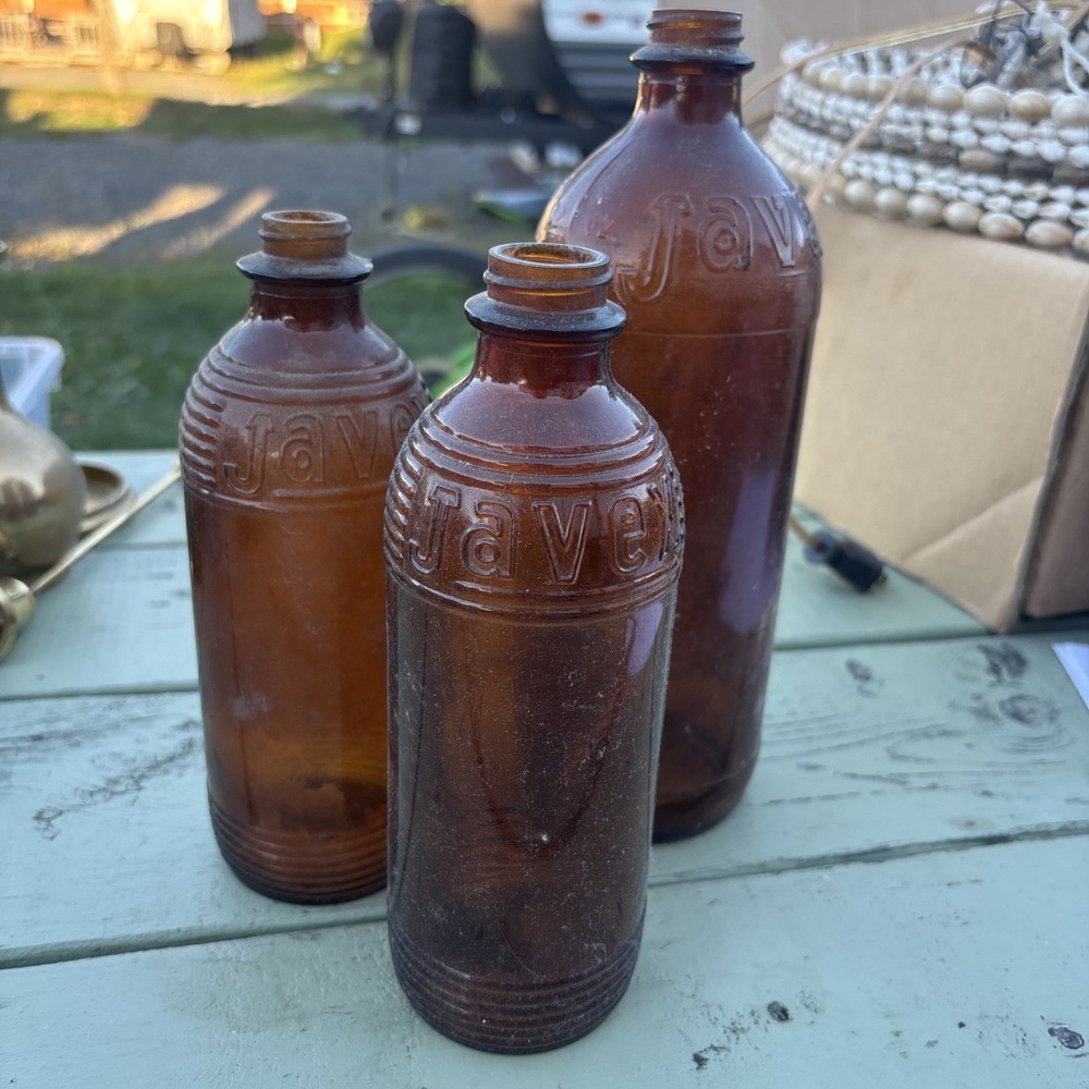 Rare Vintage JAVEX Bleach Bottle- Embossed Ribbed Brown Amber Patina